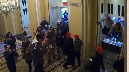 A security video is showing rioters entering the Capitol on January 6.