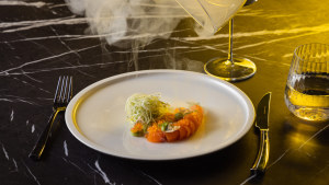 Garcon Bleu’s starter of “House-cured salmon fume” with fragrant wreaths of smoke wafting out as the glass cloche is lifted.