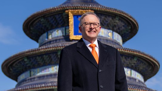 Prime Minister Anthony Albanese visited the Temple of Heaven in Beijing, touring the temple grounds with the Chinese ambassador to Australia, Xiao Qian.
