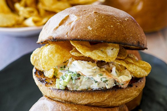 Lobster rolls with yuzu mayo and potato chips.
