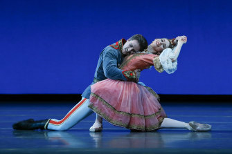 Chris Rodgers-Wilson and Sharni Spencer on stage for the Australian Ballet’s Celebration Gala. 