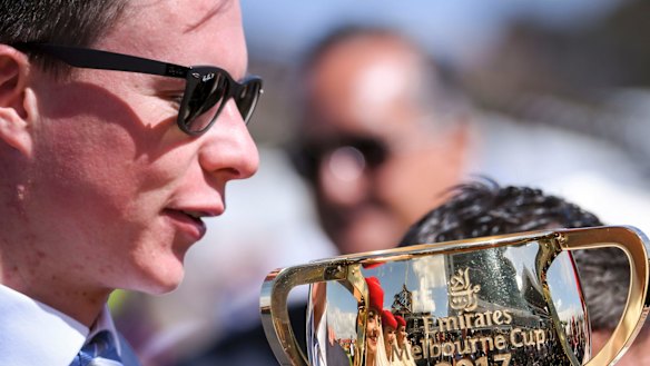 Joseph O'Brien with Rekindling's Melbourne Cup.