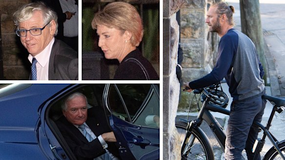 Clockwise from top left: Bruce McWilliam, Michaelia Cash, Justin Hemmes and Nick Greiner attend an expensive Liberal Party fundraiser at Hemmes’ property. 