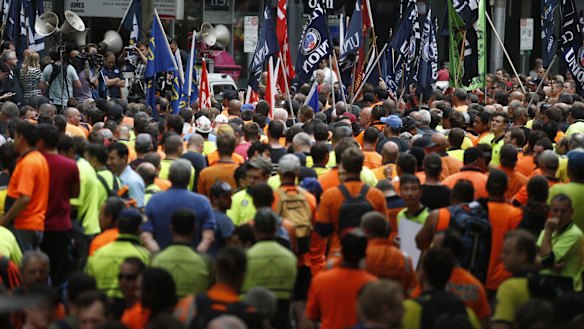 A 2015 protest in Melbourne by CFMEU members wanting better rights for workers.
