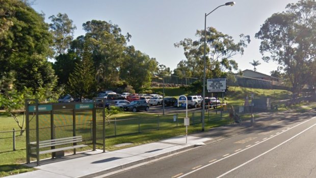 A bus stop outside William Duncan State School in the Gold Coast suburb of Highland Park.