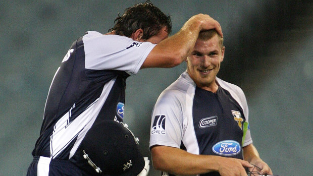 Flashback: Aaron Finch (right) with former Victorian teammate John Hastings in 2009.