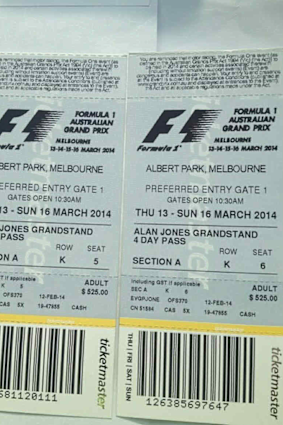Ian Anderson’s F1 tickets in 2014.