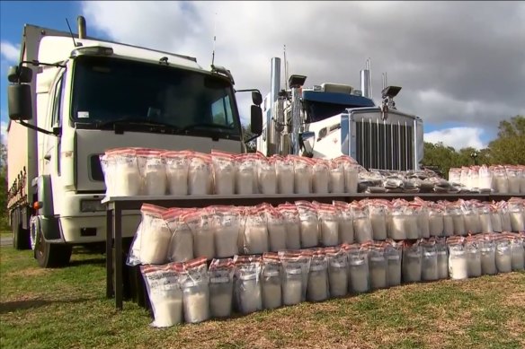 WA organised crime detectives have seized more than 175kg of meth and almost $9 million in cash, allegedly found in two NSW trucks.