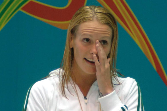 Fargus is overcome by emotion after winning the women’s 200m backstroke event at the 2006 Commmonwealth Games. 