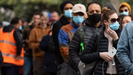 Waiting to receive COVID-19 vaccinations at Homebush.