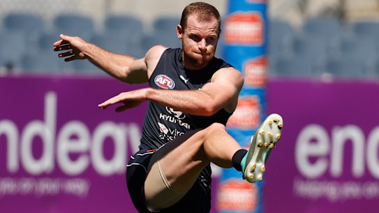 Sam Docherty back in action for the Blues on Thursday in a VFL practice match.