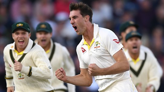 New spearhead: Pat Cummins celebrates dismissing England captain Joe Root during the fourth Ashes Test. 