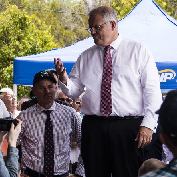 Scott Morrison speaks to voters during a week-long sweep of marginal seats in Brisbane. 