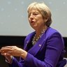 Former Australian Prime Minister Julia Gillard talks to former British Prime Minister Theresa May at The Global Institute for Women’s Leadership at King’s College London on Monday, March 7, 2022.