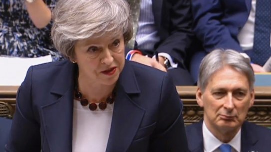 Britain's Prime Minister Theresa May speaks during Prime Minister's Questions in the House of Commons, London.