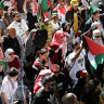A pro-Palestine protest at Hyde Park in Sydney in October 2024. 