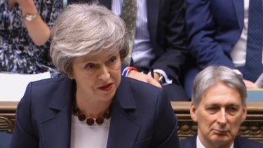 Britain's Prime Minister Theresa May speaks during Prime Minister's Questions in the House of Commons, London.