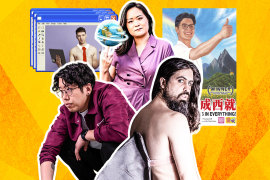 Melbourne International Comedy Festival 2024. Clockwise from top left: John Glover, He Huang, Noah Szto, Cam Venn, Harry Jun
