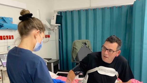 Daniel Andrews posts an image on Twitter as he recovers in hospital. 