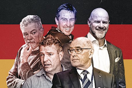 Crows influencers Neil Balme, Shaun Rehn, Mark Ricciuto, John Olsen and Darren Thomas.