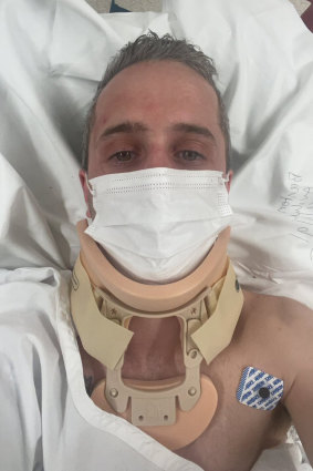 Brenton Avdulla in hospital after his horror fall.