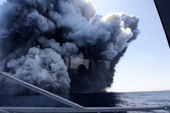 Tourist Allessandro Kauffmann took this footage from a boat as the volcano erupted.