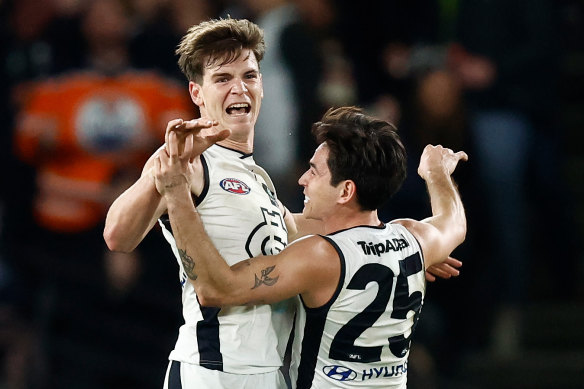 Paddy Dow and Zac Fisher during Carlton’s win over St Kilda last weekend.