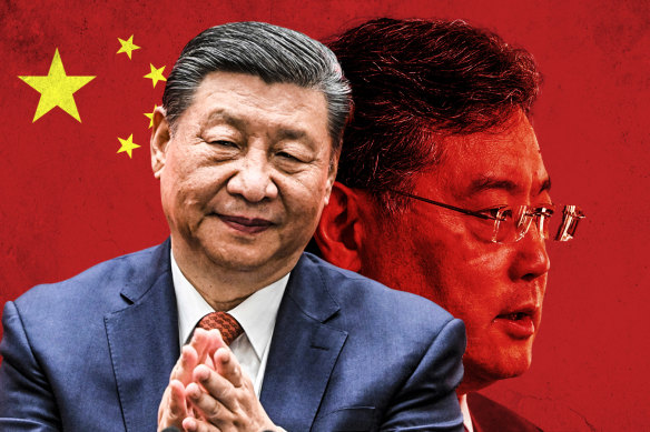 Chinese President Xi Jinping and ex-foreign minister Qin Gang, who has not been seen in public since June 2023.