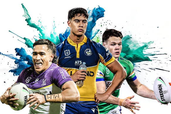 NRL rookie-of-the-year contenders: Sua Fa’alogo, Blaize Talagi and Ethan Strange.