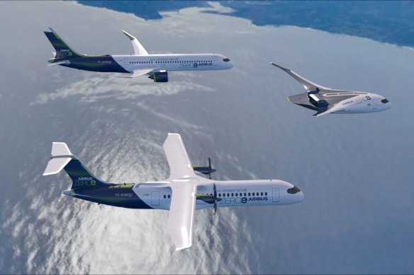 Airbus has three different potential designs for a short-haul plane powered by hydrogen.