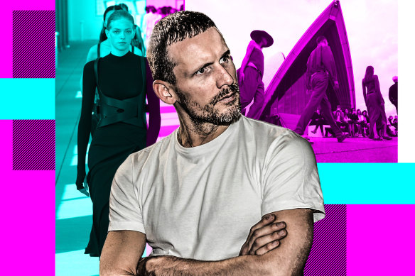 Designer Dion Lee prepares backstage for his fashion show during New York Fashion Week in February 2019.