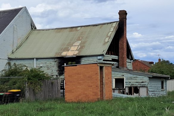 Damage to the back of the old abandoned Kilmore church, which was to be converted into a mosque and community centre.