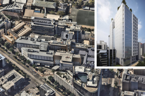 The first look at one of Parkville’s new hospital buildings in lieu of the promised Arden medical precinct.