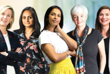 From left Jo Spillane, executive director, Macquarie Capital;  Mina Radhakrishnan, CEO, Different; Shamini Rajarethnam, CEO, Rationale; Professor Emma Johnston, Deputy Vice- Chancellor, Research USYD; Dr Nicole Kuepper-Russell, deputy CEO, 5B