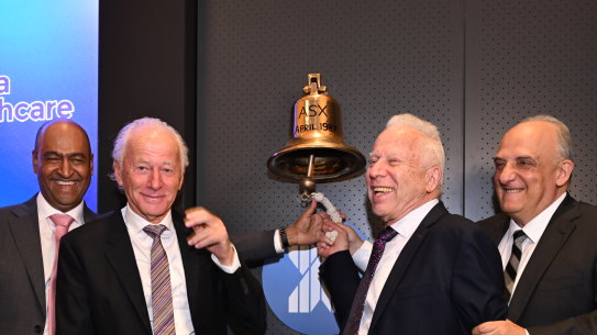 Left to right: Sigma Healthcare CEO Vikesh Ramsunder, Chemist Warehouse founders and brothers Sam Gance, Jack Gance, and CEO Mario Verrocchi.