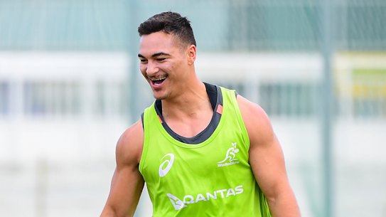 Jordan Petaia (right) and Joe Powell at Wallabies training in Noumea. 