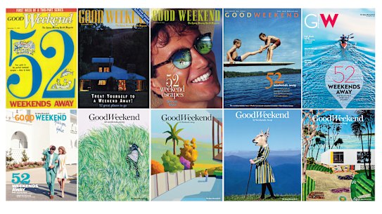 Some of the '52 Weekends Away' covers from throughout the 30 years of publication.