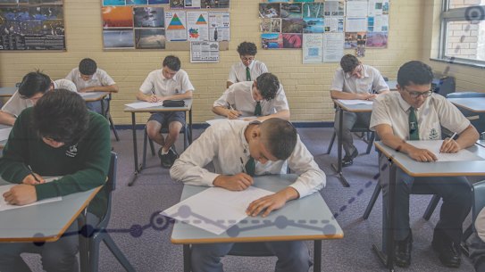 Generic  HSC, school, students, exams, high school.  year 11 students at Randwick Boys High 18th October 2018 Photo by Louise kennerley SMH
