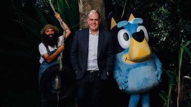 ABC boss David Anderson with fan favourites Gardening Australia host Costa Georgiadis and Bluey.