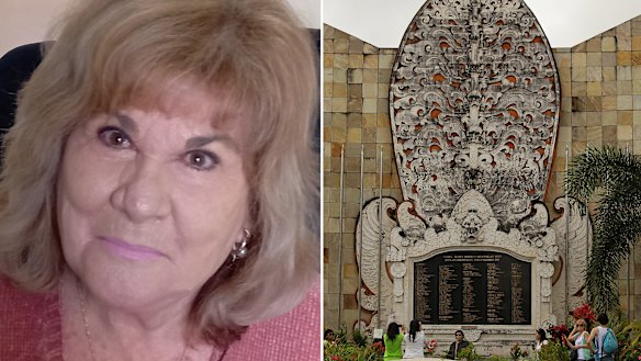 Sandra Thompson, whose son Clint Thompson died in the Bali bombings. 
Tourists visit the Bali bombing memorial monument on Legian street, Kuta, in 2012.