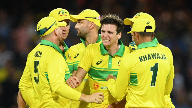 Australia celebrate during the first ODI.