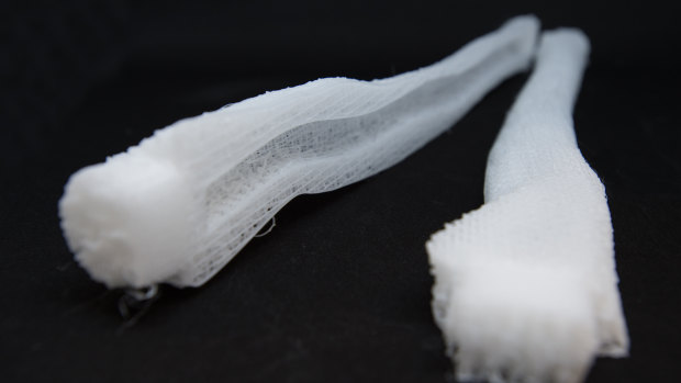 A 3D-printed tibia implant designed by QUT researchers to regrow the patient's own bone tissue.