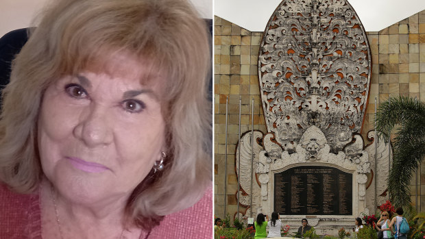 Sandra Thompson, whose son Clint Thompson died in the Bali bombings. 
Tourists visit the Bali bombing memorial monument on Legian street, Kuta, in 2012.