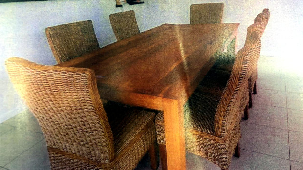 The prosecution during the trial had alleged the incident occurred at this table with a table cloth over it. Mr Jeffery's wife testified she'd never used a tablecloth.