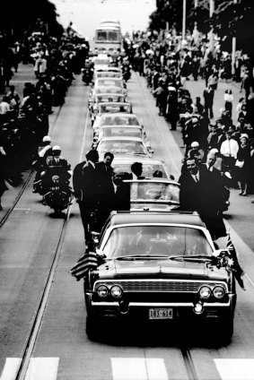 United States President Lyndon B Johnson motorcade through Melbourne. 1966.