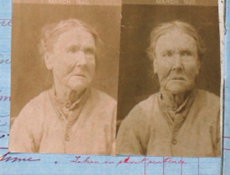 Jane Jamieson, known by many aliases including Jane Vaughan, pictured in a mugshot in 1892.