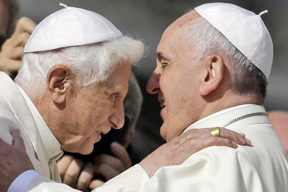 Pope Benedict and Pope Francis in 2014.