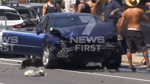 The aftermath of the multi-car crash at a major Gold Coast intersection on Friday.