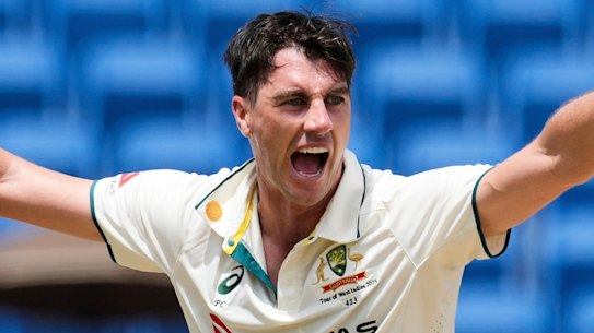 Australia’s captain Pat Cummins appeals during day two.