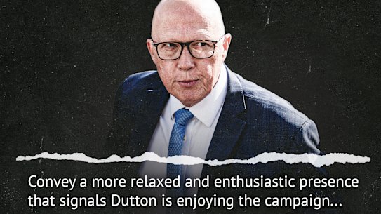 Leaked party research urging Dutton’s staff to get the leader to show his lighter side.